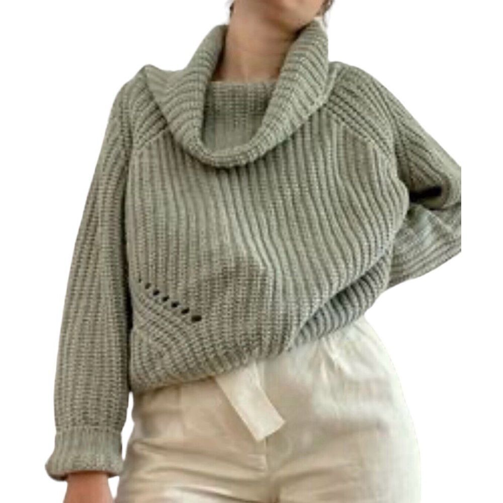 Moon & Madison Sweater Women Large Chunky Green Long Sleeve Cowl Neck Cozy
